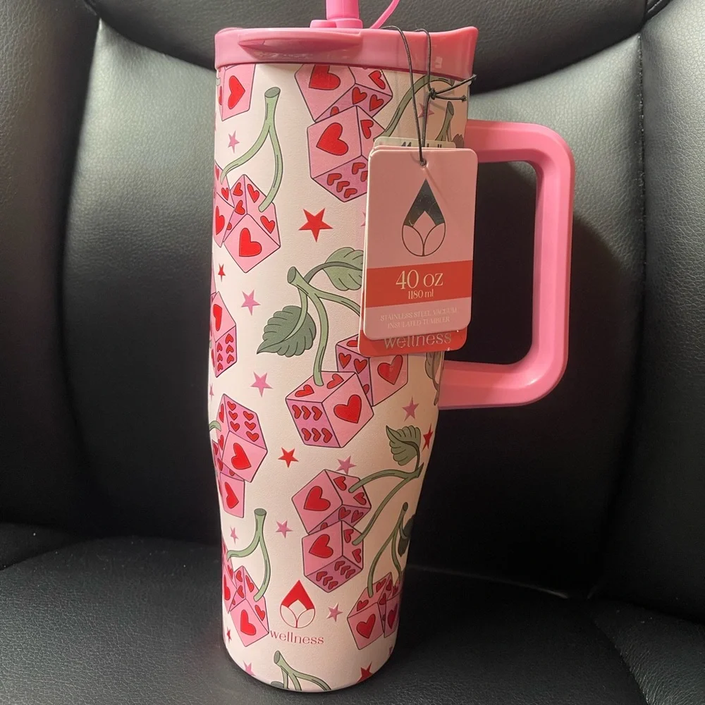 Wellness 40oz Cherry Dice Tumbler with Straw & Topper - Picture 3 of 4